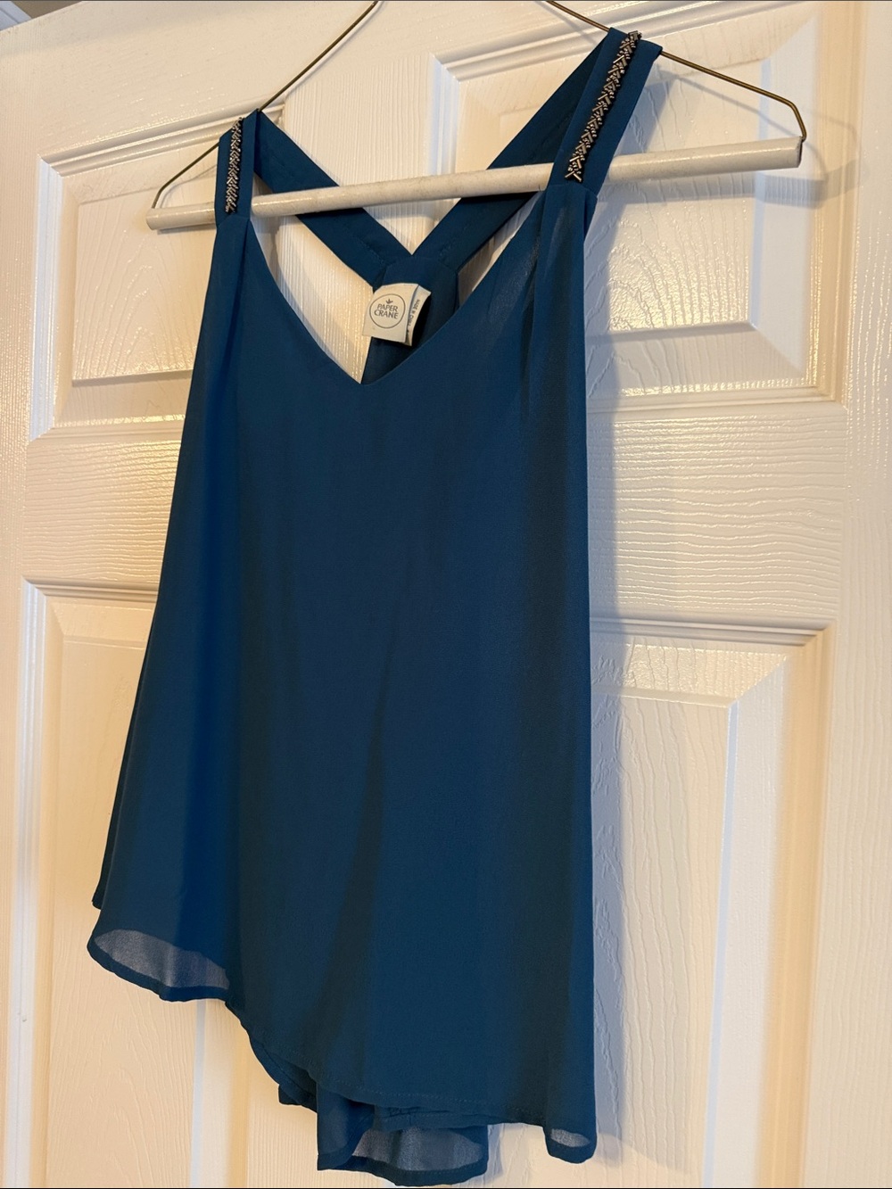 Paper Crane Teal Blue V-Neck Camisole with Beaded Straps